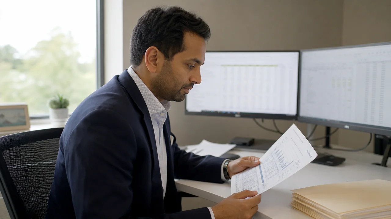 Comptable examinant des pièces comptables à son poste de travail